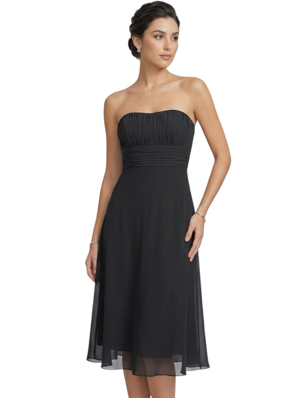 Ann Taylor NWT Strapless Black Midi Dress Size 10 P Ruched Bodice Formal Elegant